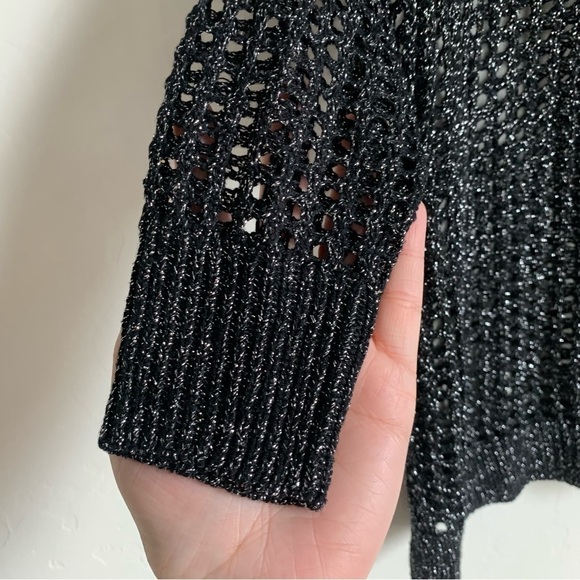 Express Boho Black Metallic Loose Knit Oversized 3/4 Sleeve Sweater Extra Small - Picture 5 of 8